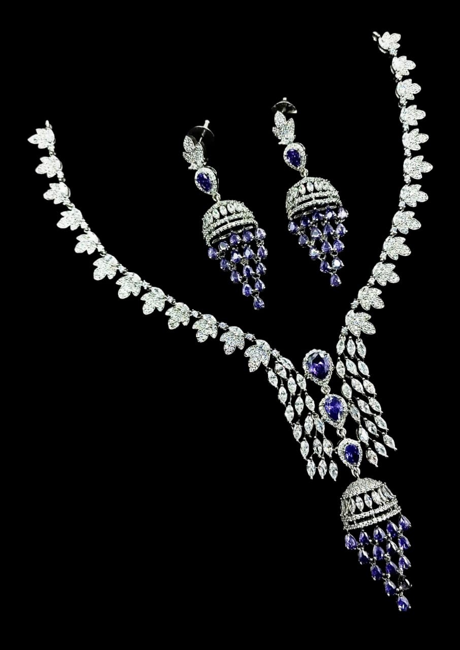 4166 AD SILVER SET ( SA00866PB) Elegant AD Silver Jewelry Set for Home