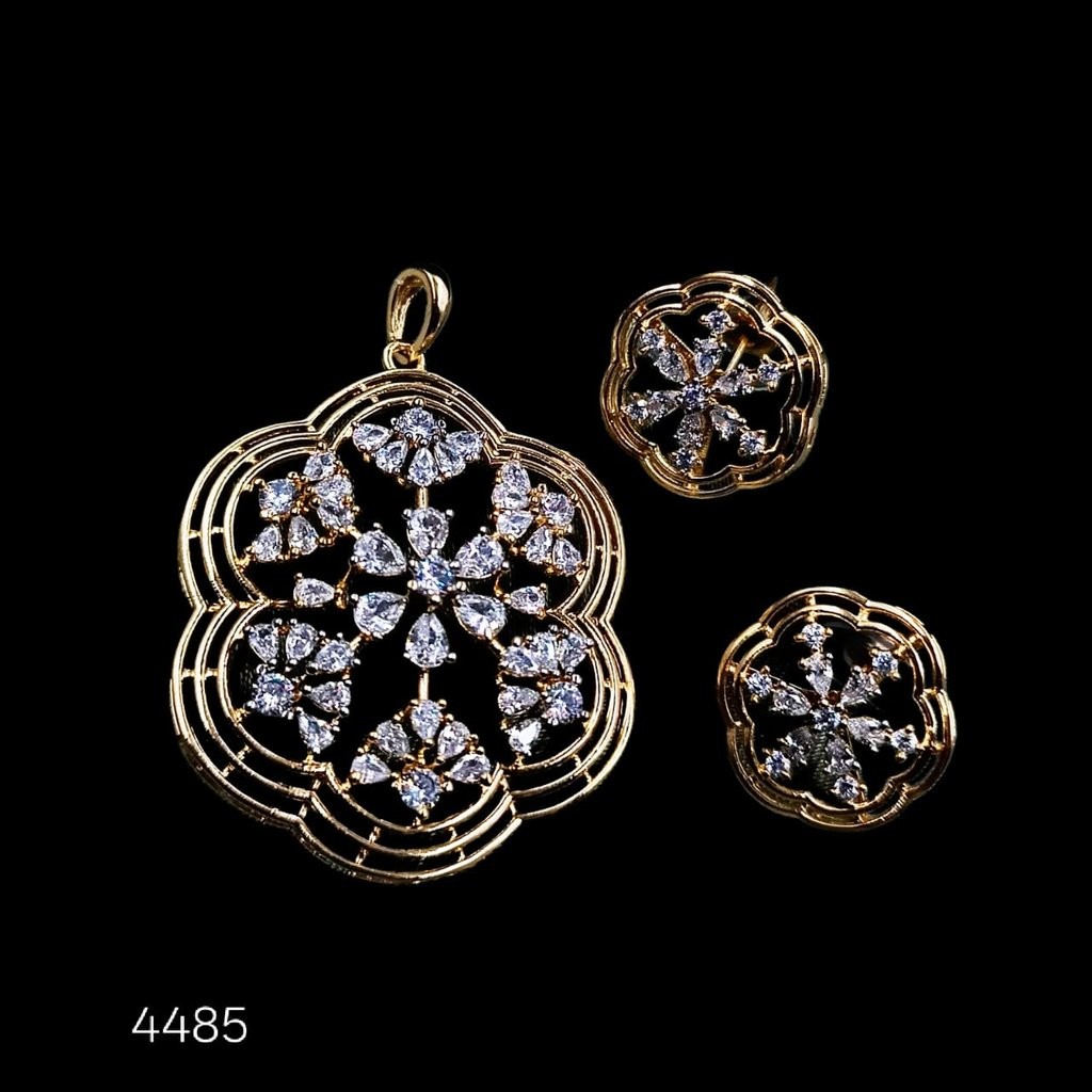 Elegant Gold and Diamond Pendant Set - SA00809PB Stunning jewelry set with intricate swirl design
